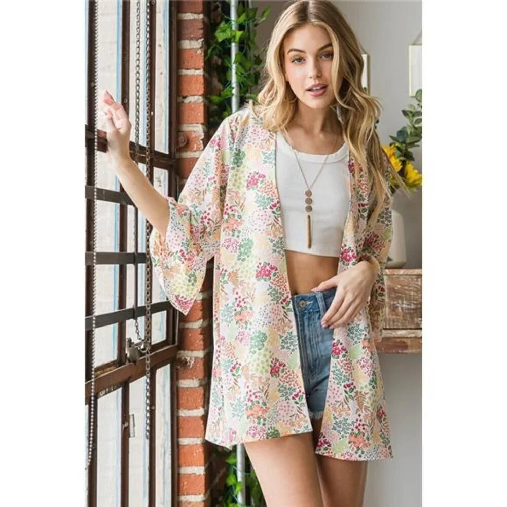 Heimish Full Size Multi Color Floral Open Cardigan Plus Size